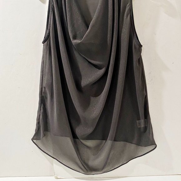 Ya Los Angeles Womens Sleeveless Top Gray Sparkle Sheer Silk Cowl Drape Hi Lo L - Picture 2 of 6
